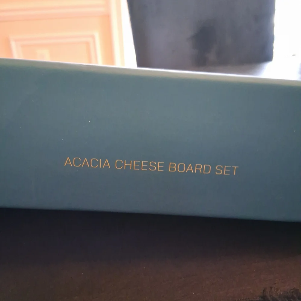 Shanik Acacia Wood Cheese Board Set with Ceramic Bowls And Knife And Fork